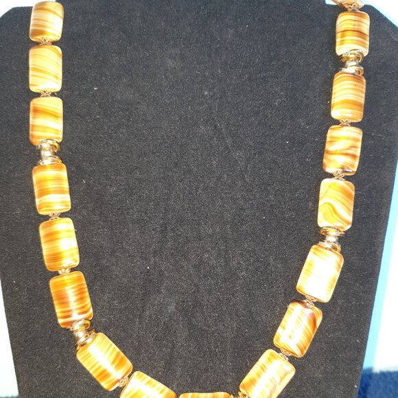 Amazing Vintage Art Deco Brown Agate Glass Beaded Hand Knotted Necklace - Picture 4 of 11